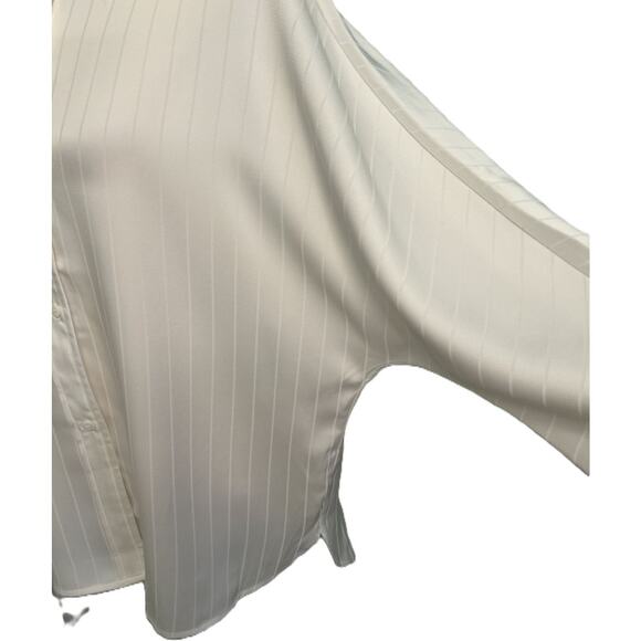 NWT Commense Oversize White Pinstripe Drop Shoulder Long Sleeve Collar Blouse-Sm - Picture 6 of 9